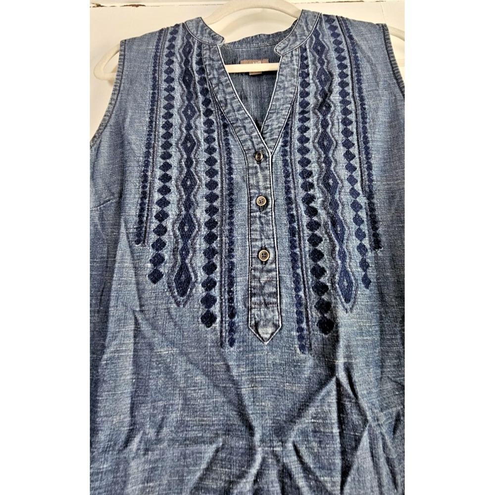 J Jill tencel linen blend chambray shift tank dress Sz L pockets - Picture 3 of 7